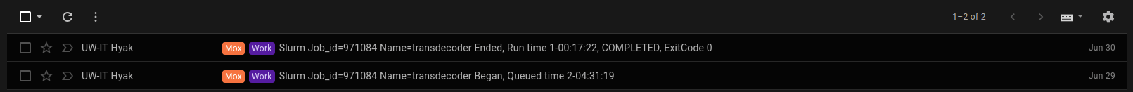 Screencap of Mox Transdecoder run time