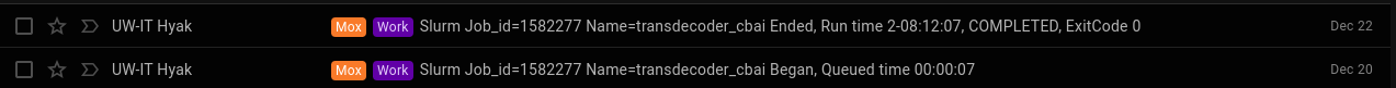 screencap of TransDecoder runtime on Mox
