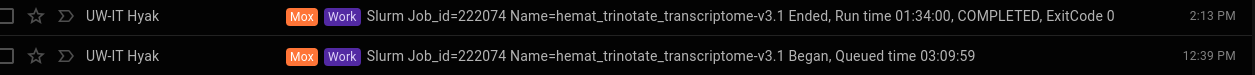 Runtime for Hemat v3.1 Trinotate job