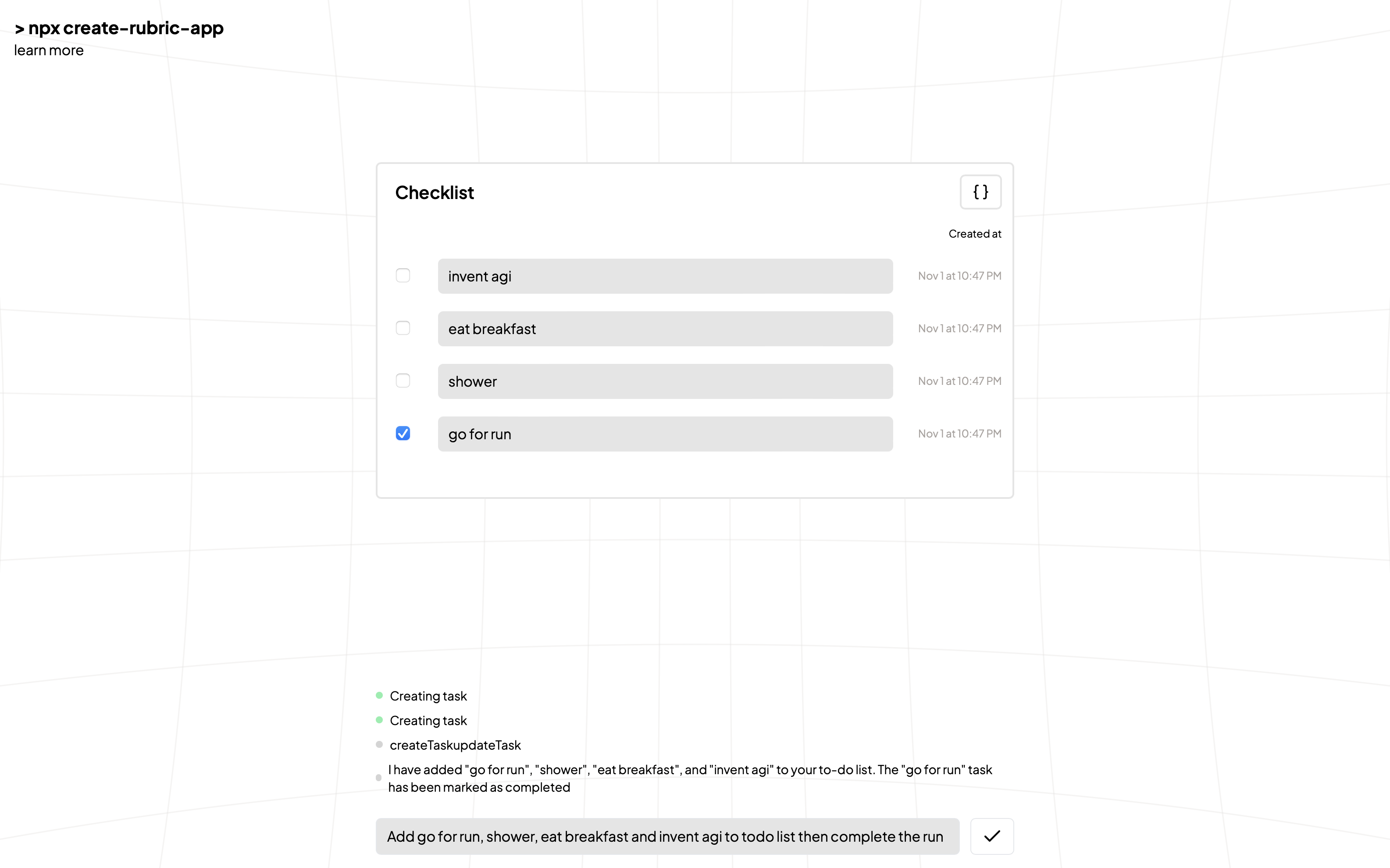 Screenshot of smart to-do demo app