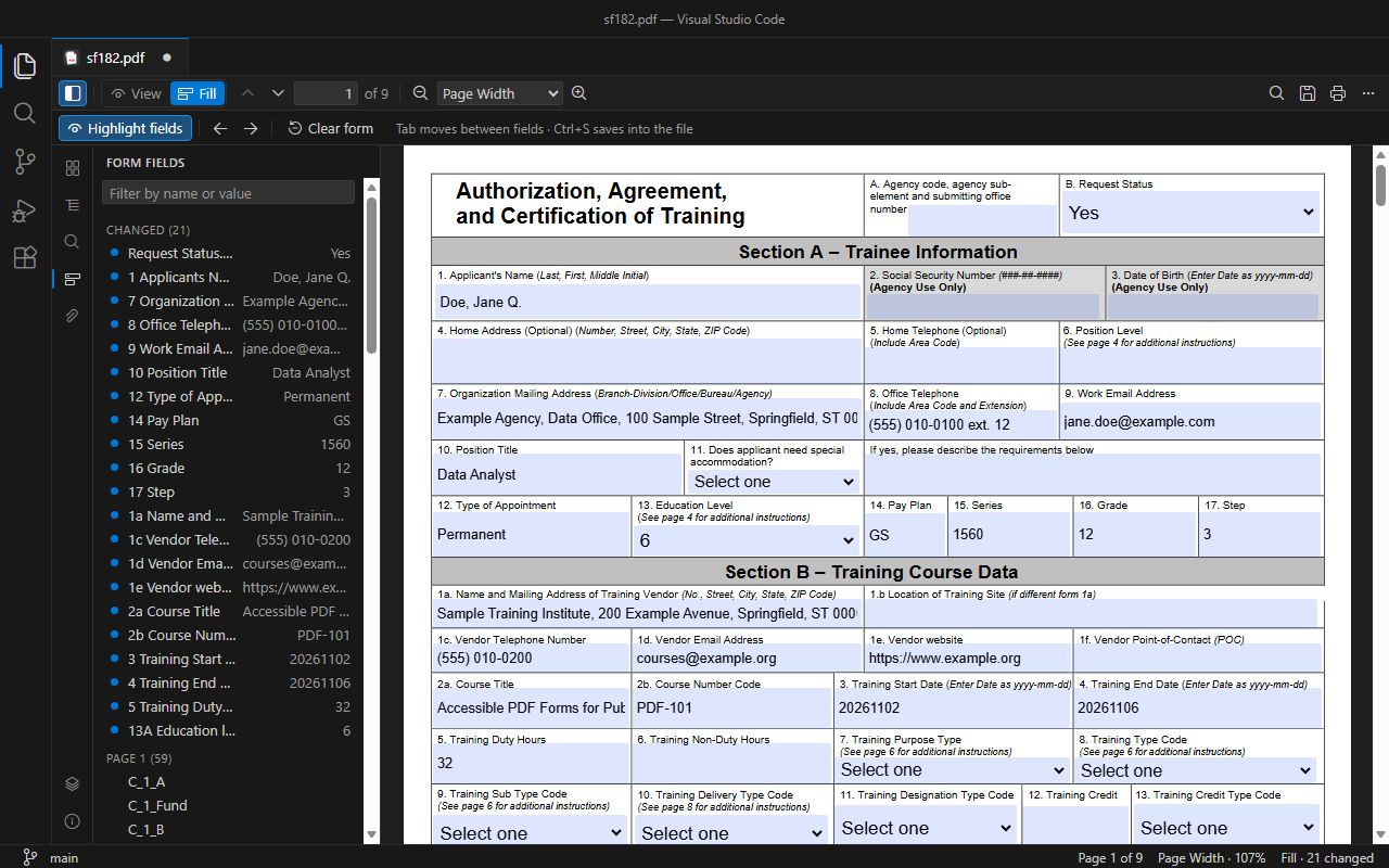 Filling a form in PDF Tools