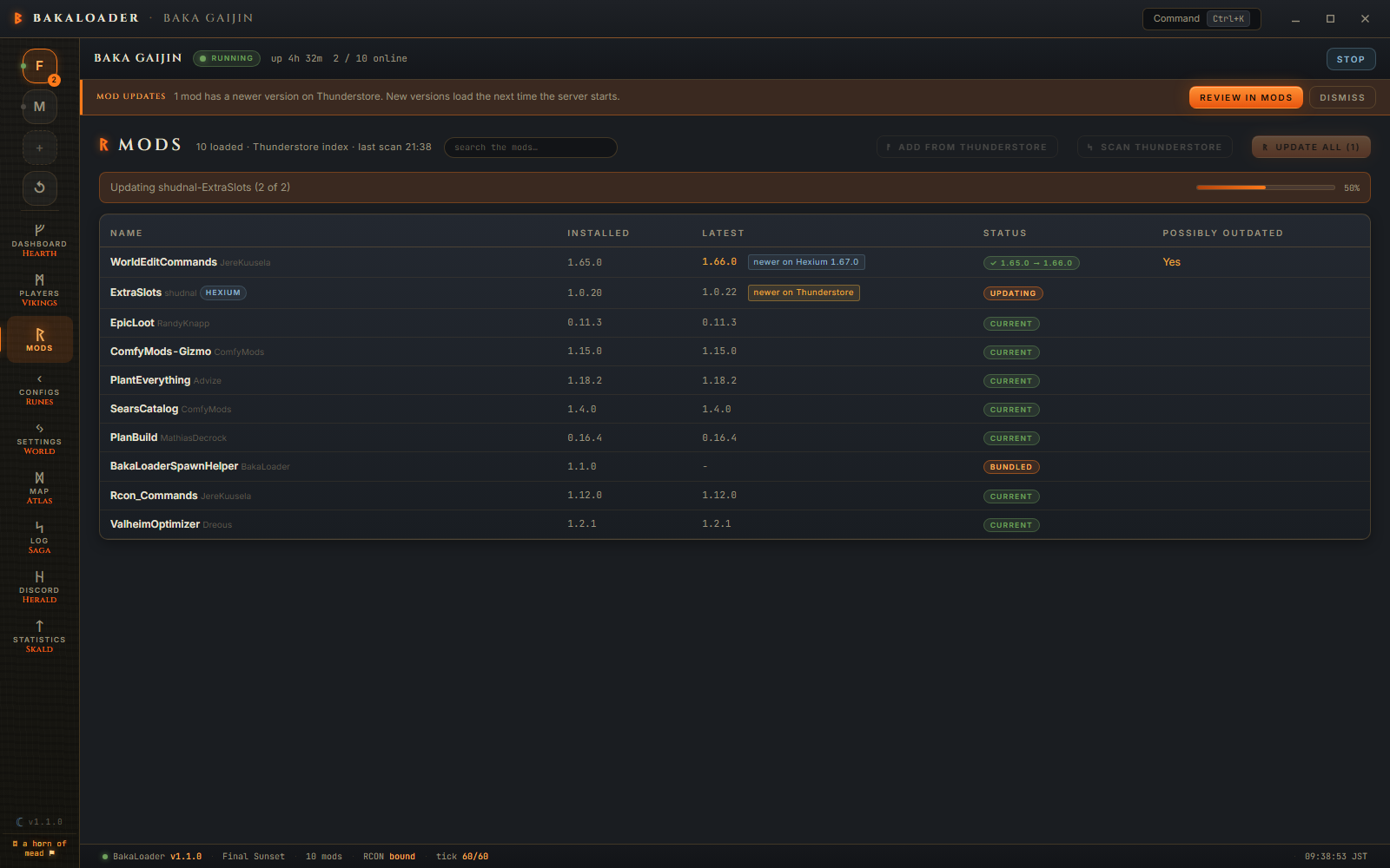 Updating all mods, with the progress bar and the per mod status
