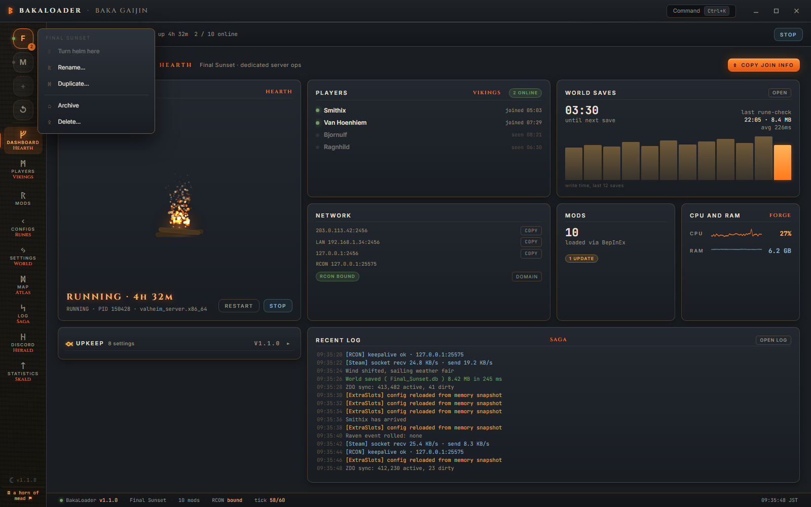 The server chip menu