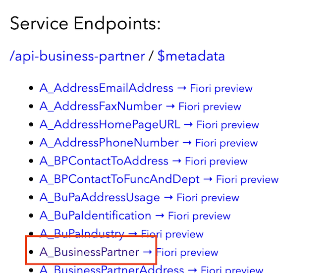 Business Partner in endpoint list