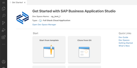 Welcome screen in SAP Business Application Studio