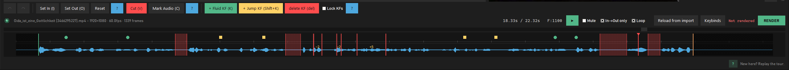 The Editor's timeline showing cut markers and a red removed-section band