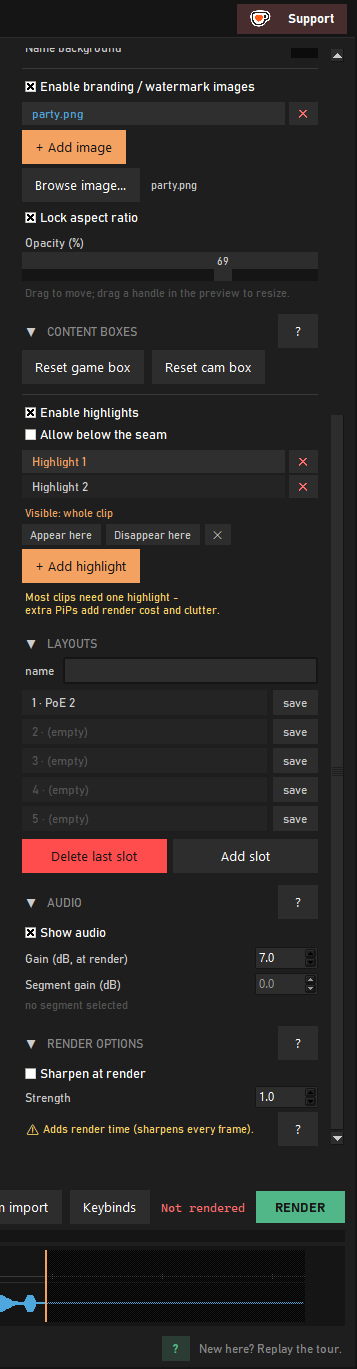 The Editor's render options with Eco/Performance mode and progress bar