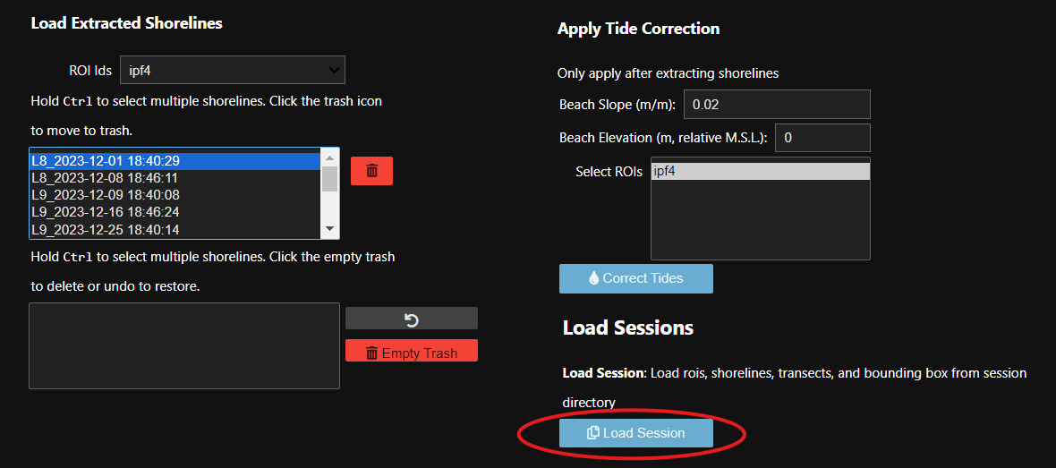 select load session and tide correct