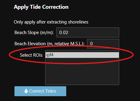 select roi id for tide correction