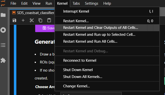 restart kernel and clear outputs of all cells