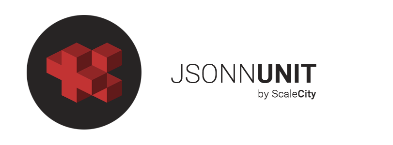 The JSONNUNIT logo is a black circle with in the center the red plus logo of Jsonnet