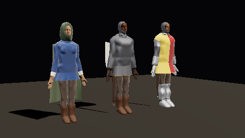 A peasant, a man-at-arms and a knight in plate walk while the camera turns