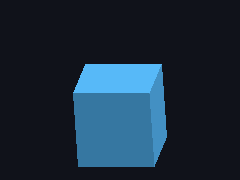 An orthographic camera rides a pivot around a cube