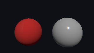 Glossy bands cross red paint, and a gray sphere's highlight changes color