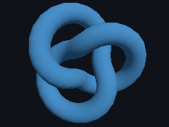 A knot written to glTF and read back turns under a lamp