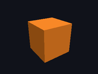 An orange cube, lit from the upper right, on a dark background