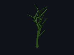 A procedural tree turns under a lamp