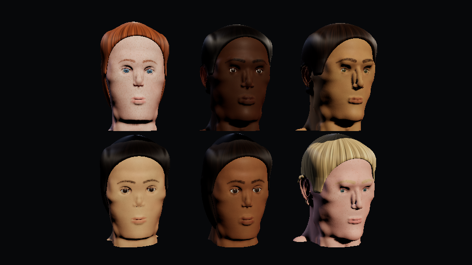 Six heads from six genomes turn a little to each side
