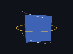 A gold loop and a white path turn with a box