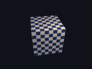 A checkerboard cube turns under a warm bulb