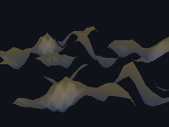 Hills from simplex noise turn under a lamp