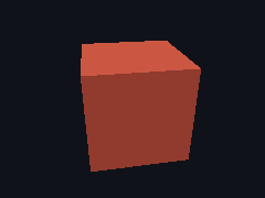 A cube loaded from an OBJ file turns under a lamp