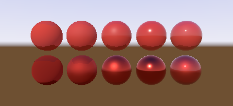 Ten spheres from chalk to mirror, dielectric above and metal below