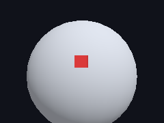 A red marker sits where a ray hits the sphere under the pixel