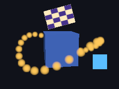 Sprites and points orbit a lit box