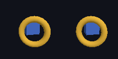 A stereo pair of a box and a ring, side by side