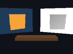 A box plays on one screen and its depth on the other
