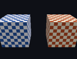 Two checkerboard cubes turn, nearest beside bilinear
