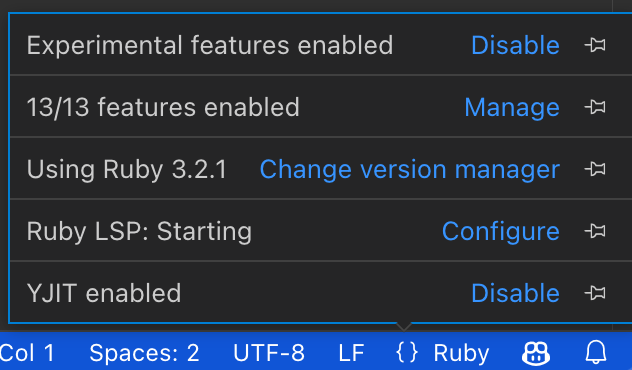 Shopify's Ruby LSP Configuration Menu