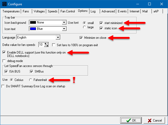 SpeedFan Configure Options