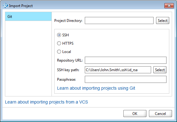 Import Project From VSC dialog