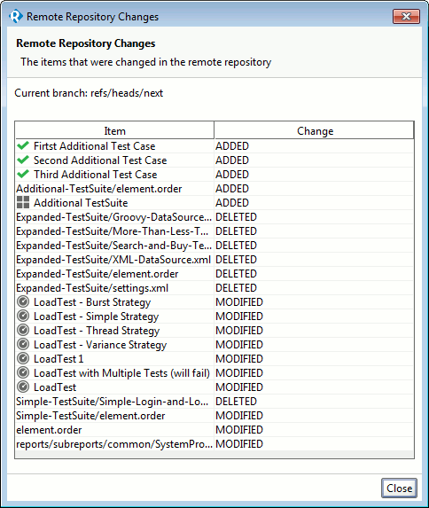 Remote Repository Changes Dialog