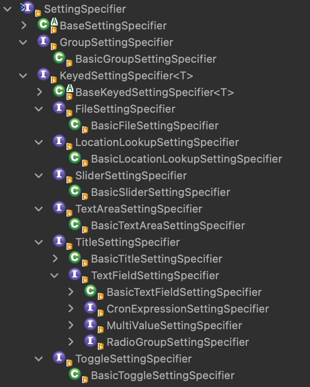 SettingsSpecifier class hierarchy