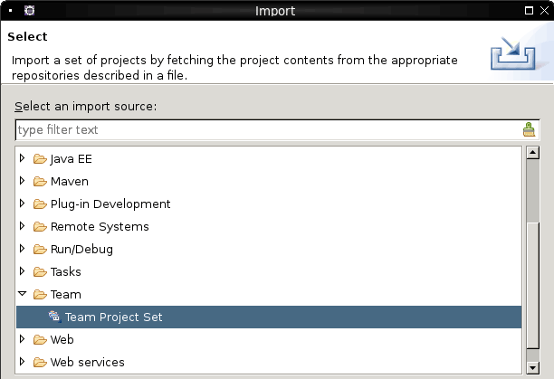 Eclipse import team project set