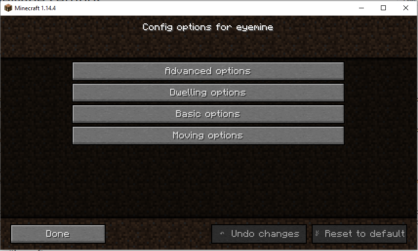A screenshot showing the mod options screen