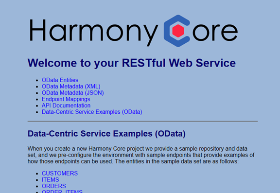 Harmony Core Demo Service Home Page