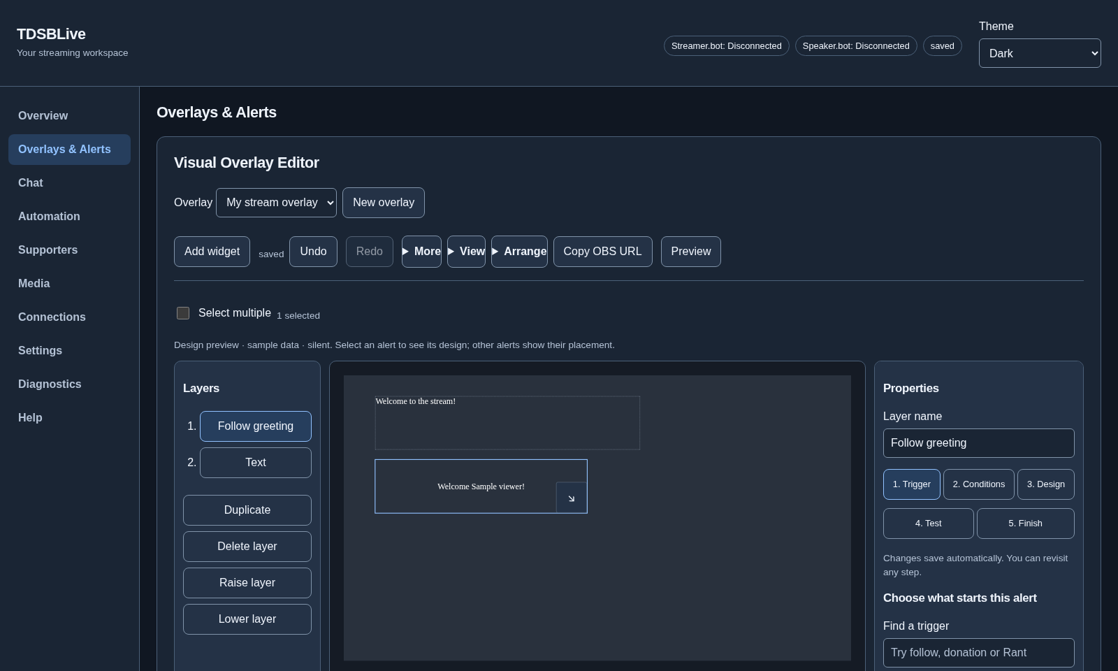 Editor in dark mode