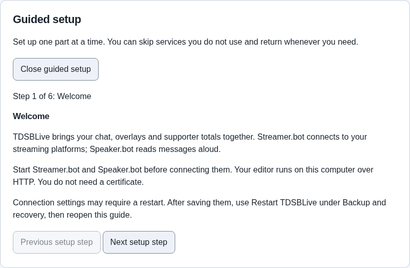 Guided setup with example settings