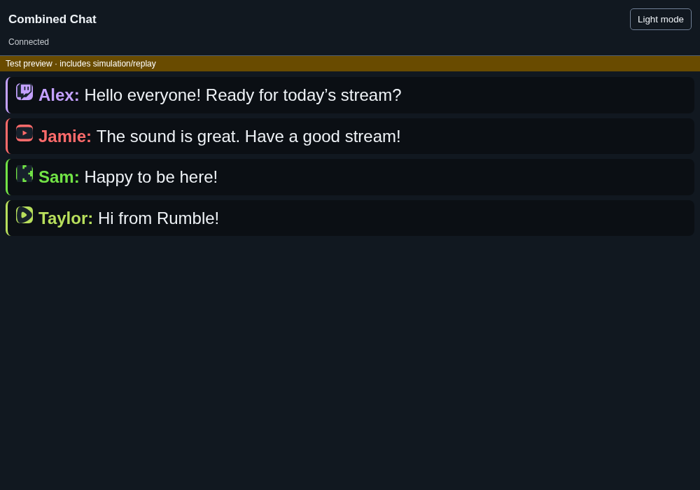 Streamer reading chat with dark appearance