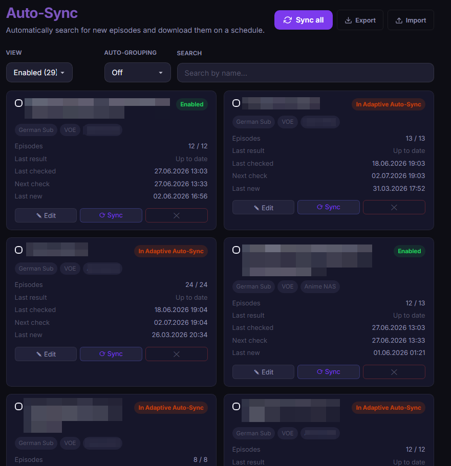 Screenshot: AutoSync page