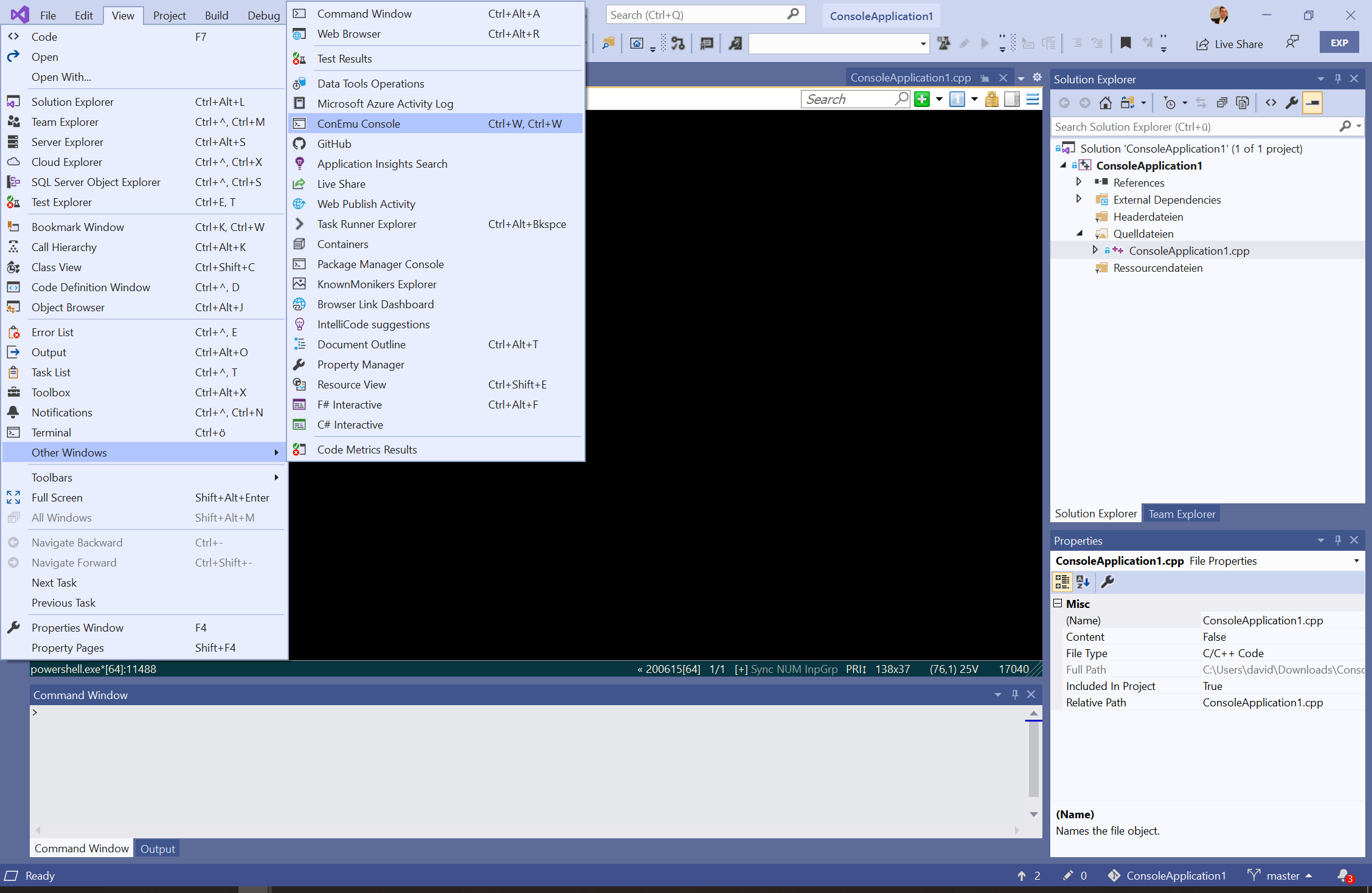 Open ConEmu integrated in Visual Studio