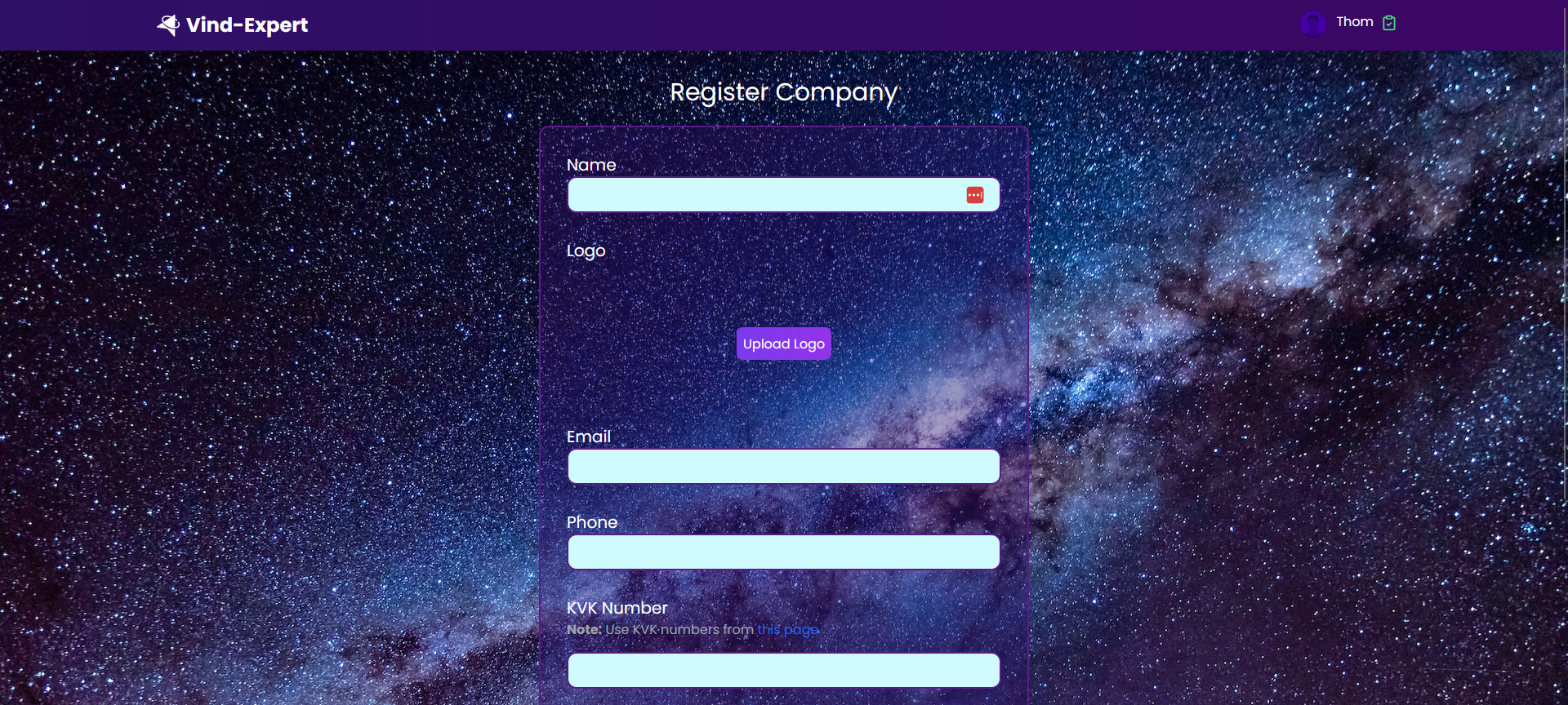 Company Registration Form Top