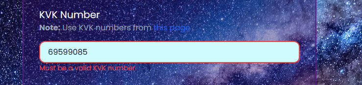 Invalid KvK Number