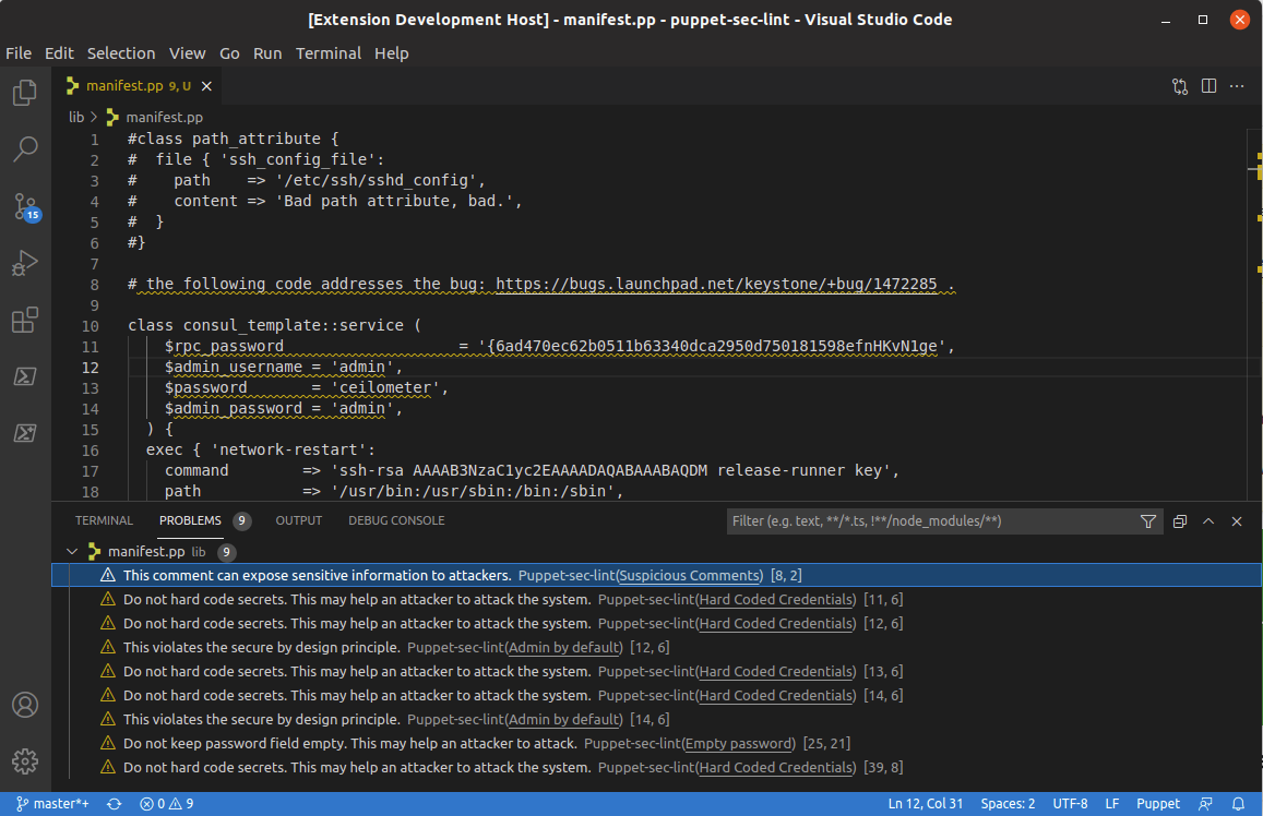puppet-sec-lint-vscode-window