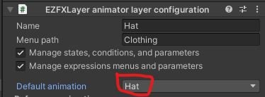 changing the default animation for the layer to Hat