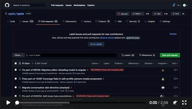First frame of a screen recording showing how to open a new PR